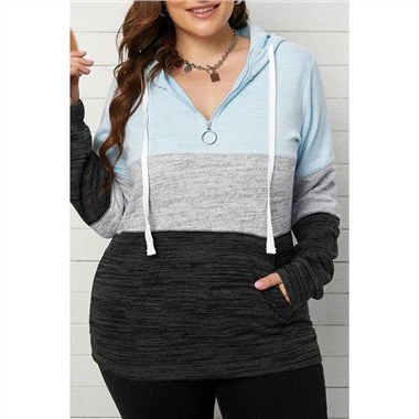 บล็อคสีแขนยาวซิปพลัสขนาด Hoodie