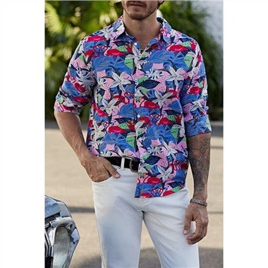 เสื้อเชิ้ตแขนยาวลายดอกไม้สำหรับผู้ชาย